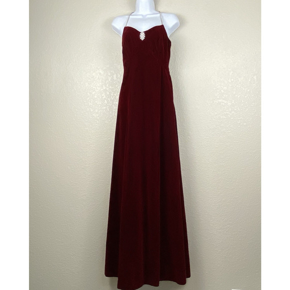 Vtg Evening Gown Womens Medium Burgundy Velvet Empire Waist Maxi Dark‎ Romance - Picture 1 of 8